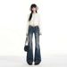 Yi Mengling's American-style Ultra-low-waist Micro-flare Jeans Women, Autumn And Winter Version, Slimming, Washed Blue,_ecoleips.com