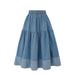 Plus Size Denim Midi Skirt – Stretch Waist & Patchwork Design (S-L, Light & Dark Blue) Breathable Denim_ecoleips.com