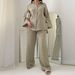 Women's Plus Size Fashion Wrap Shirt And High-Waisted Wide Leg Pants Autumn Suit Set Long Sleeved Elegant Outfit_ecoleips.com