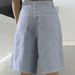 Women's High-End Straight Leg Denim Shorts Blue And White Striped Fashionable Casual High Waist Pants_ecoleips.com