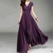 European And American V-neck Short Sleeve Bohemian Chiffon Waist Slimming Belly Covering Dress Gown_ecoleips.com