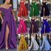 Women's Clothing Women's dresses new summer dresses deep V neck satin multi color dress_ecoleips.com