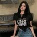 Printed Short Sleeved T-shirt For Women With A Sense Of Design. 2025 Summer New Irregular Spicy Girl Short Style Student_ecoleips.com