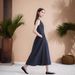 Elegant V-Neck Midi Dress – Loose-Fit Sleeveless Summer Dress With Pockets (Navy Blue) Lined Construction_ecoleips.com