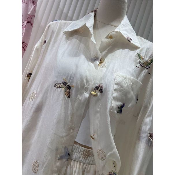 Women's Clothing Spring And Summer New Fashion Butterfly Embroidery Long Sleeved Shirt Elastic Shorts Fairy Fairy Two Piece Suit Women_ecoleips.com