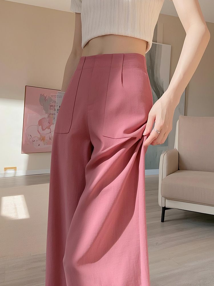 Women's Clothing Pink High Waist Pants New Style This Year Popular Women's Spring And Autumn Drape Straight Casual Narrow Version Wide Leg Pants_ecoleips.com
