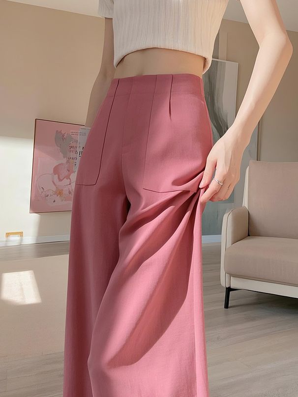 Women's Clothing Pink High Waist Pants New Style This Year Popular Women's Spring And Autumn Drape Straight Casual Narrow Version Wide Leg Pants_ecoleips.com