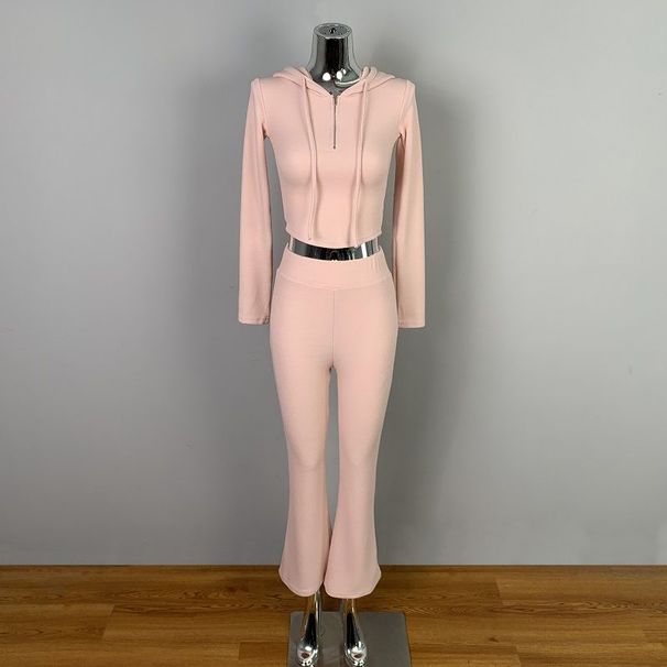 Women's Sports Suit 2025 Spring Pink Slim-Fit Short Long-Sleeve Top Two-Piece Set With Casual Long Pants_ecoleips.com