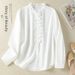 Women's Clothing Artistic Cotton Long Sleeved Shirt Ruffled Collar Loose Fit Spring Top New Style 2026_ecoleips.com