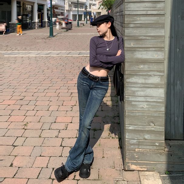 YC&American Retro Low-waist Sexy Stretch Slim-fit Versatile Flared Jeans For Women In Early Autumn & Extra-long Pants_ecoleips.com