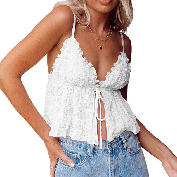 2025 Spring/Summer New European American Sexy Women's Tank Top With Straps And Drawstring_ecoleips.com
