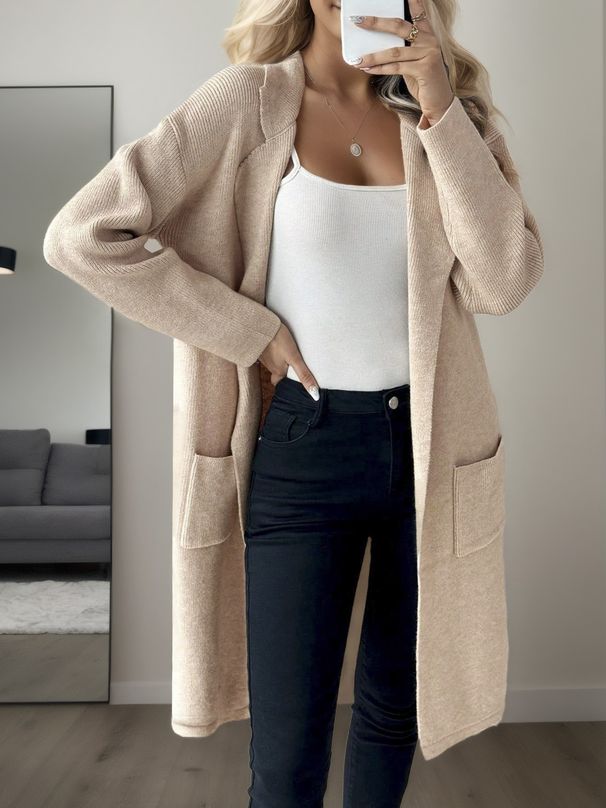 Women's Knitted Cardigan Windbreaker Jacket Autumn Winter Mid-Length European American Style 5030_ecoleips.com