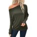 Women's Clothing Autumn New Casual Versatile Oblique Collar Off Shoulder Thin Long Sleeved Pullover T Shirt For Women_ecoleips.com