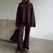 Women's Clothing Autumn New Solid Color Round Neck Lazy Casual Wide Leg Pants Sweater Suit Female_ecoleips.com