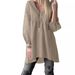 Women's Solid Color V Neck Ruched Lantern Sleeve Top Casual Cotton Linen Shirt American Style_ecoleips.com