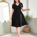 Spring/Summer Solid Color Midi Dress For Women Sexy V Neck Slim Waist Short Sleeve_ecoleips.com