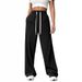 Women's Loose Fit Straight Leg Wide Leg Pants, High Waist Casual Joggers With Pockets, Soft Stretch Polyester Lounge Pants For Everyday Wear_ecoleips.com
