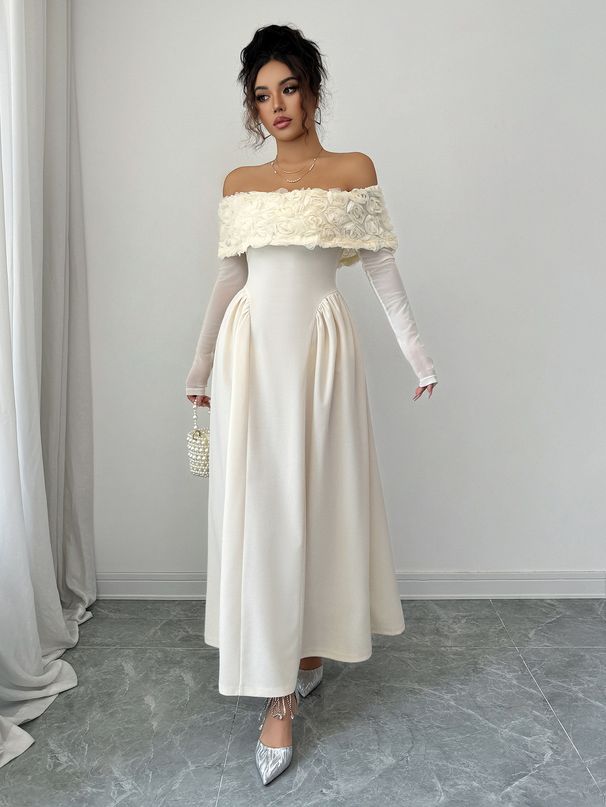 Voya Recommend! Women's Clothing Elegant, Simple, Elegant Temperament, High-end Style, Waist Cinching, Long Sleeved Dress, Light Yellow_ecoleips.com