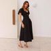 Women's Solid Color V-Neck Long Puff Sleeve Slimming Dress European American Style Cross Border Fashion 2025_ecoleips.com