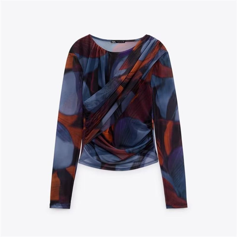 ZA& Women's Clothing 2025 Autumn Winter Style Round Neck Printed Silk Top + Half-length Straight Skirt Set_ecoleips.com