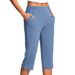 Women's Solid Color Stretch Casual Fitness Pants Capri Length with Pockets Comfortable Yoga Trousers European American Style_ecoleips.com