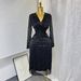 Women's Clothing Elegant V Neck Waist Hot Diamond Shiny Short Sleeve Fashion Dress_ecoleips.com