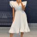 European And American Cross-border Women's Clothing 2022 New Summer Fashion Casual V-neck Flutter Sleeve Pleated Waist_ecoleips.com