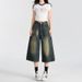 Women's American Retro Distressed Blue Cropped Jeans Summer Thin Loose Fit Mid-Length Over The Knee Wide Leg Shorts_ecoleips.com