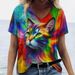 Women's Casual T-Shirt Short Sleeved V Neck Oversized Loose Fitting Top 3D Print Animal And Bird Design_ecoleips.com