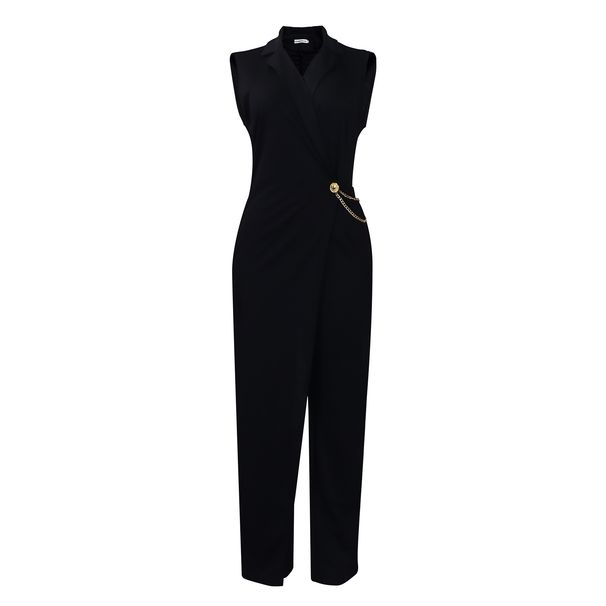 Women's Clothing Sleeveless Suit Collar Temperament Elegant Fashion Solid Color Large Size Jumpsuit_ecoleips.com