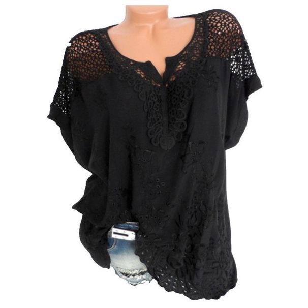 2020 New . European And American Besselling Fashion Women's Lace V-Neck Embroidered Shor-Sleeve Bawing_ecoleips.com