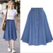 Denim A-Line Midi Skirt – Adjustable Button & Elastic Waist (M/Xl/Xxl, Light Blue & Dark Blue) Breathable Denim_ecoleips.com