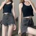 Denim Shorts Women's Summer Design Sense Thin Large Size Fat Mm Thin High Waist Hole A Word Burr Edge Hot Pants_ecoleips.com