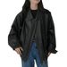 Women's Minimalist Soft Drape Leather Jacket Sweet Cool Style Entry Level Restaurant Classic Autumn Jacket_ecoleips.com