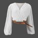 Women's Belted Lantern-Sleeve Cropped Jacket – Adjustable Waist Wrap Top For Autumn Winter (White/Black, S-L)_ecoleips.com