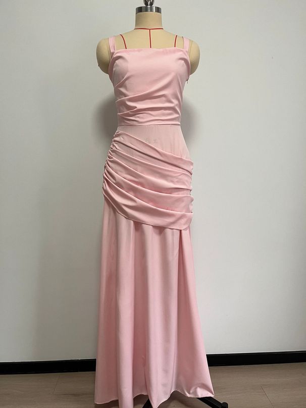 Women's Elegant Solid Color Sleeveless Dress Spring Summer New Waist Cinching Suspender Dress_ecoleips.com