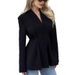 European And American Women's Fashion Autumn Elegant Slim Waist Black Blazer Commuting Design V-neck Suit Jacket_ecoleips.com