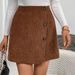 Voya 2026 Women's Elegant And Intellectual Corduroy High Waist Slimming Front Irregular A-line Short Skirt Half Skirt_ecoleips.com