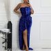 K New Style Elegant Socialite Off Shoulder Sexy Slim Fit Long Sleeved Dress With Sequins Long Skirt_ecoleips.com