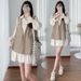 Autumn New Korean Fashion Khaki Vest Two-Piece Maternity Dress_ecoleips.com