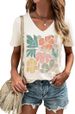 Women's T-Shirt V-Neck Graphic Tees Vintage Boho Flowers Shirt Summer Casual Plant Short Sleeve Tshirt Tops_ecoleips.com