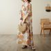 Real Shot Of 2024 Summer V-neck Cotton-linen Plus-size Loose-fitting Artistic Vacation-style Beach Dress, Vintage Long_ecoleips.com