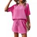 Women's Short Sleeved Bat Style Shirt And Fashion Shorts Two Piece Set European American Style 2024 New Arrival_ecoleips.com