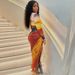 Feng Women's Fashionable Printed Round Neck Pullover Long Sleeved Slit Pleated Skirt Trendy Dress_ecoleips.com
