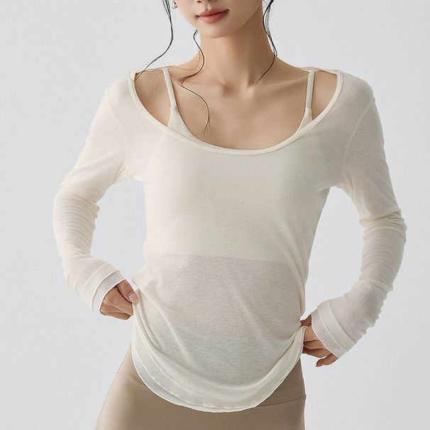 K Loose Casual Yoga Gown Cover With Contrasting Colors At The Hem, Lightweight And Breathable, Sexy Backless Long Sleeved Sports Cover. No Underwear_ecoleips.com