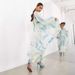 Women's Printed Chiffon V Neck Perspective Pleated Waist Drawstring Long Sleeve Dress_ecoleips.com