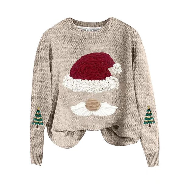 Christmas Sweater Women's Loose Knit Top – Festive 3D Embroidery, Soft Acrylic & Polyester Blend, Cozy Holiday Style_ecoleips.com