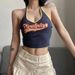 Women's Sexy Halter Neck Summer Top With Letter Print, Streetwear Fashion Stretch Polyester Cropped Fit_ecoleips.com
