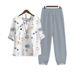 2025 White Button Foreign Trade Cross-Border New Women's Casual Round Neck Five-Sleeve Top With Digital Print TCW1_ecoleips.com