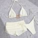 Women's Retro Solid Color Bikini Swimwear Set - Adjustable Ties, Comfortable Fit For Swimming & Beach_ecoleips.com